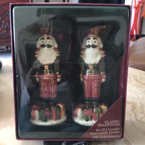 CLASSIC TRADITIONS • 2 CERAMIC TAPER CANDLE HOLDERS • 24K GOLD ACCENTS • NWT - Picture 7 of 8